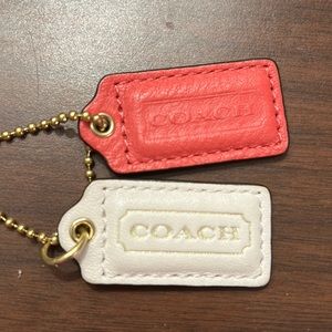 new Leather Coach tag with brass beaded chain bag charm